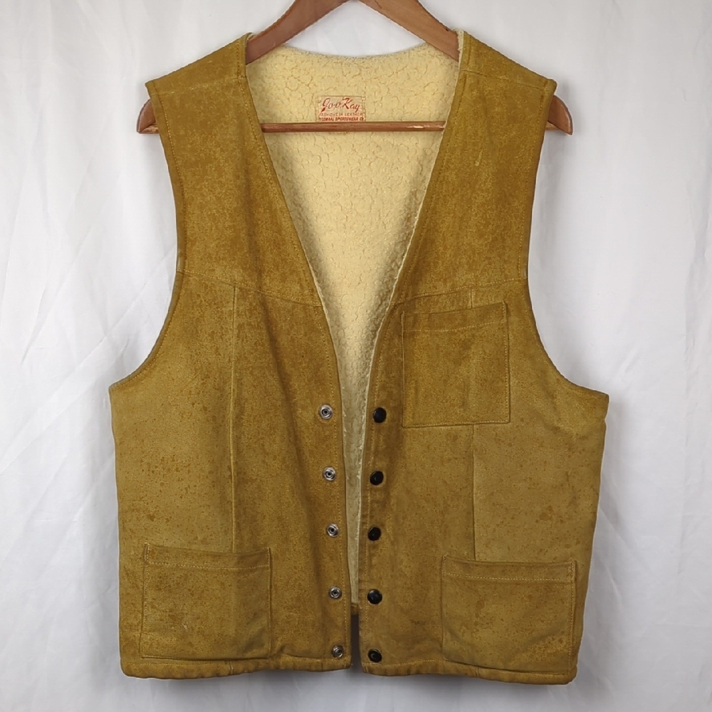 VINTAGE 1970s Jo-O-Kay Suede Leather Sherpa Vest